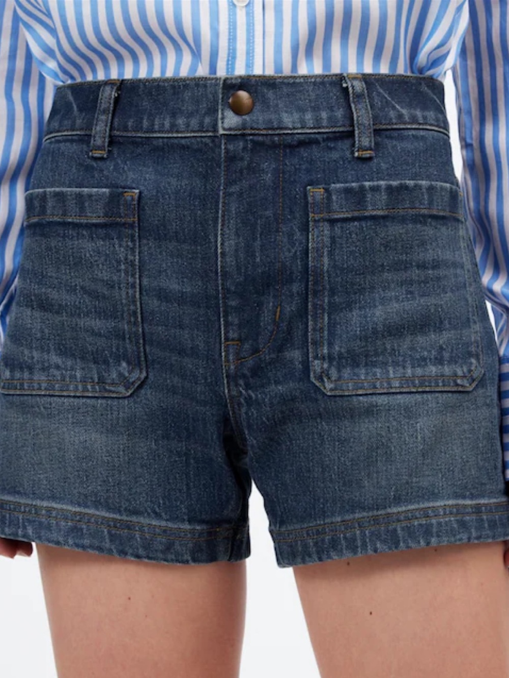 Madewell Emmit Blue High-Rise Patch Pocket Jean Shorts